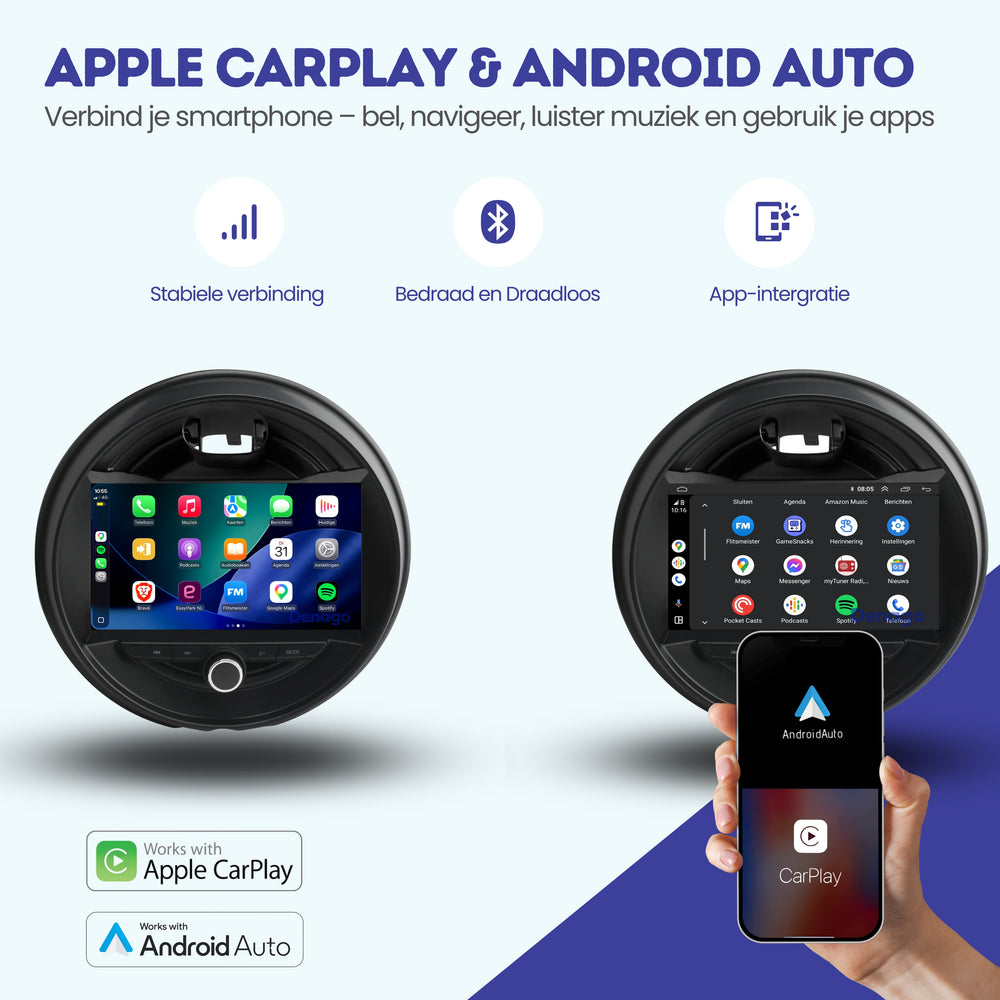 Mini Cooper F55 F56 Clubman CarPlay autoradio | 2014 t/m 2020 | Denago DNG-A498 | 9 inch | Android 13 | Draadloos CarPlay & Android Auto