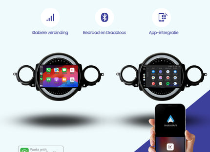 Mini Cooper R56 CarPlay autoradio | 2008 t/m 2013 | Denago DNG-A402 | 9 inch | Android 13 | Draadloos CarPlay & Android Auto