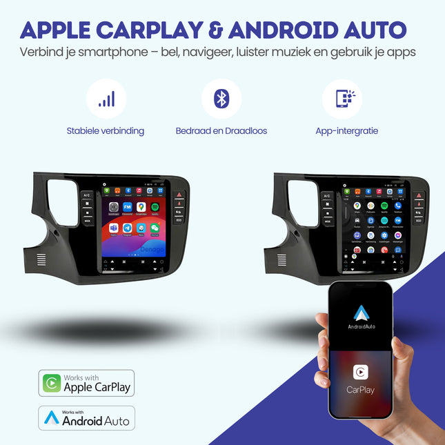 Mitsubishi Outlander CarPlay autoradio | 2012 t/m 2019 | Denago DNG-A412 | 10 inch Tesla Style | Android 13 | Draadloos CarPlay & Android Auto