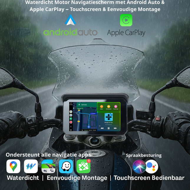 Motor CarPlay navigatie | Denago DNG-1185 | 9 inch | Draadloos CarPlay & Android Auto | Motornavigatie | Bluetooth verbinding oordopjes