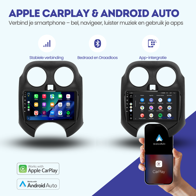 Nissan Micra CarPlay autoradio | 2011 t/m 2016 | Denago DNG-A403 | 9 inch | Android 13 | Draadloos CarPlay & Android Auto