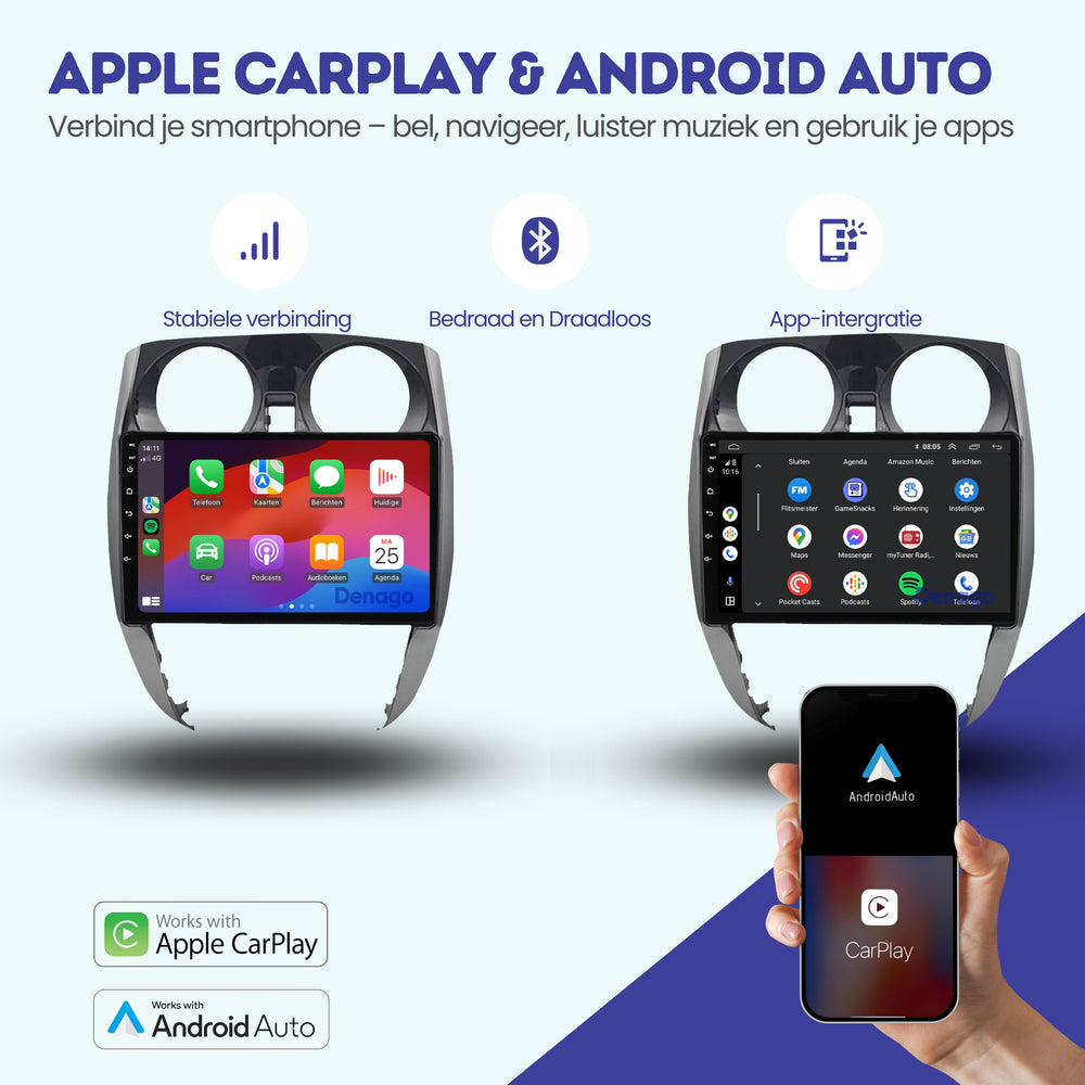 Nissan Note CarPlay autoradio | 2013 t/m 2017 | Denago DNG-A140 | 9 inch | Android 13 | Draadloos CarPlay & Android Auto