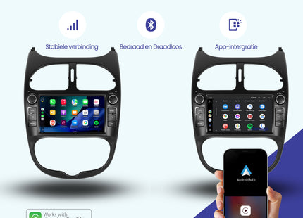 Peugeot 206 CarPlay autoradio | 2000 t/m 2008 | Denago DNG-6447 | 9 inch | Android 13 | Draadloos CarPlay & Android Auto