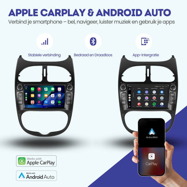 Peugeot 206 CarPlay autoradio | 2000 t/m 2008 | Denago DNG-6447 | 9 inch | Android 13 | Draadloos CarPlay & Android Auto