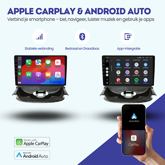Peugeot 206 & Citroën C2 CarPlay autoradio | 2004 t/m 2013 | Denago DNG-A218 | 9 inch | Android 13 | Draadloos CarPlay & Android Auto