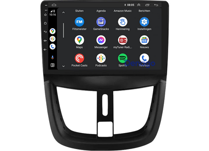 Peugeot 206+ CarPlay autoradio | 2009 t/m 2013 | Denago DNG-A398 | 9 inch | Android 13 | Draadloos CarPlay & Android Auto