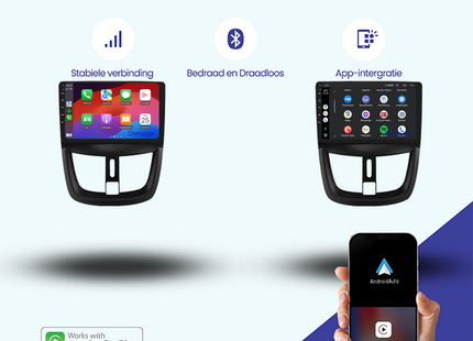 Peugeot 206+ CarPlay autoradio | 2009 t/m 2013 | Denago DNG-A398 | 9 inch | Android 13 | Draadloos CarPlay & Android Auto