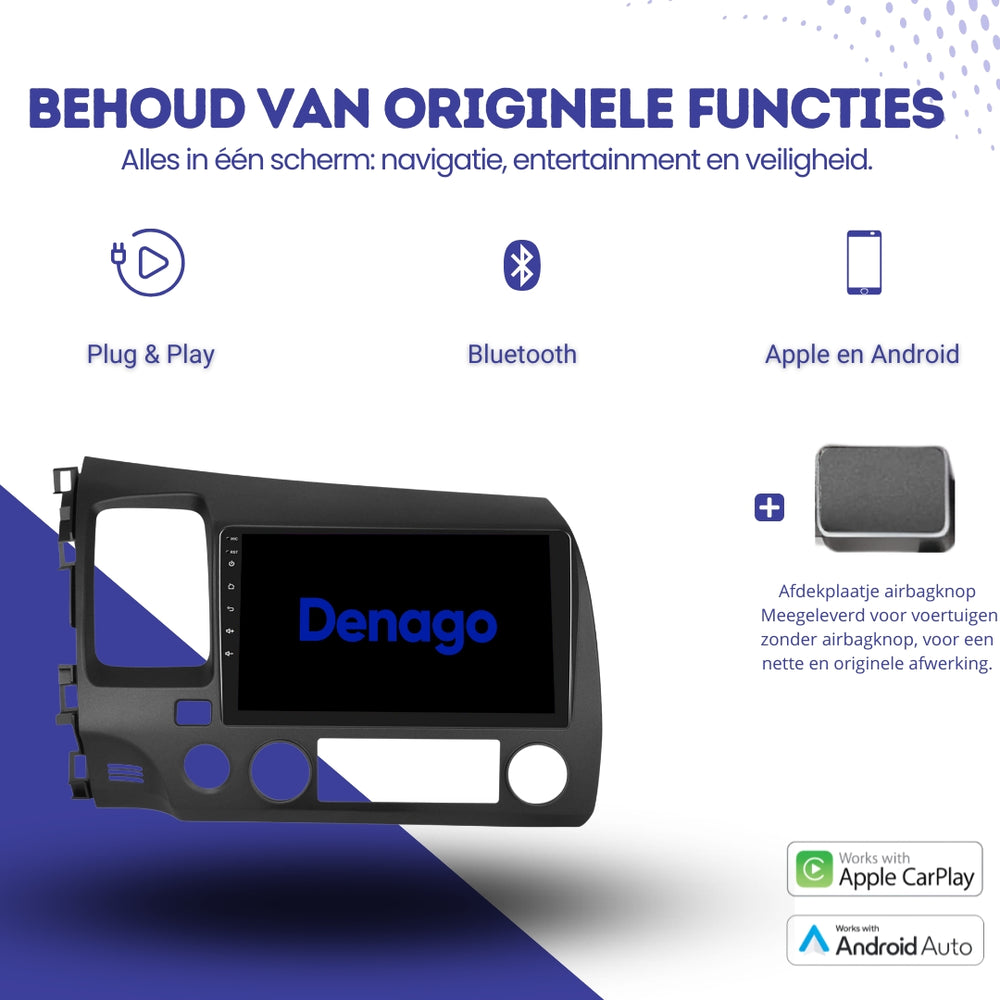 Honda Civic car radio navigation | Android 10.1 | 2007 to 2011 | CarPlay & Android Auto