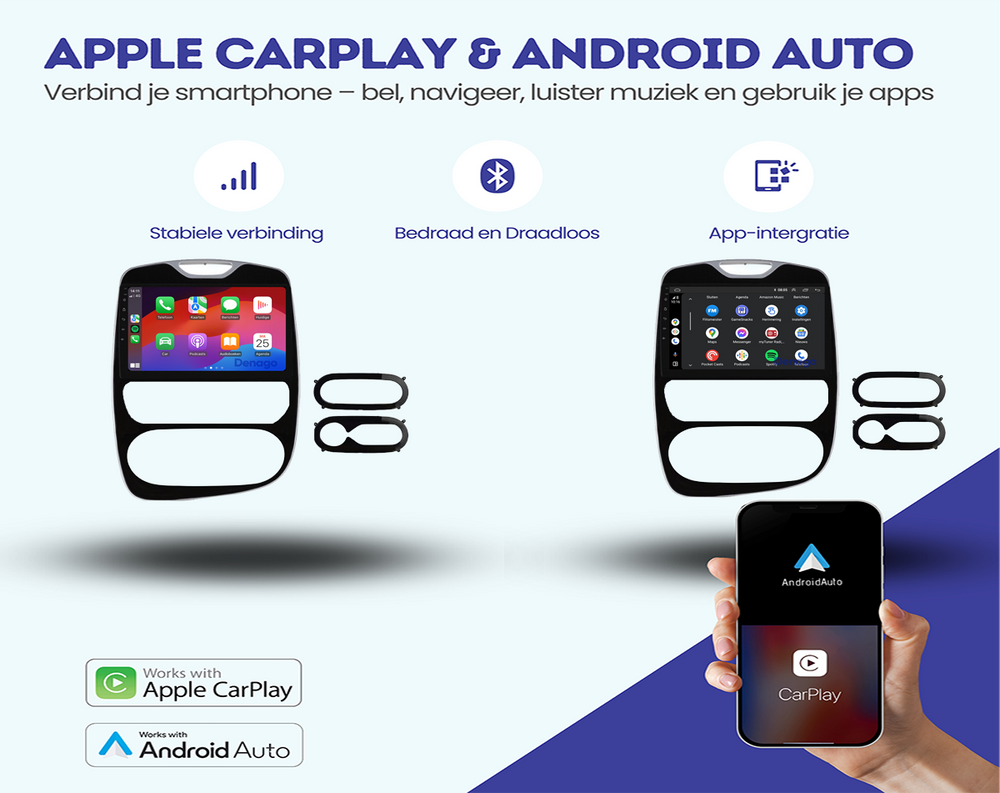 Autoradio CarPlay pour Renault Clio 4 | 2016 à 2019 | Denago DNG-A257 | Écran 10 pouces | Android 13 | CarPlay sans fil & Android Auto