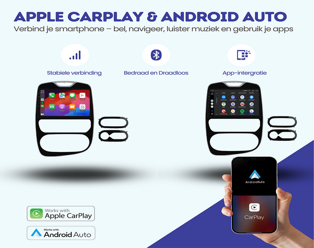 Renault Clio 4 CarPlay autoradio | 2016 t/m 2019 | Denago DNG-A257 | 10 inch | Android 13 | Draadloos CarPlay & Android Auto