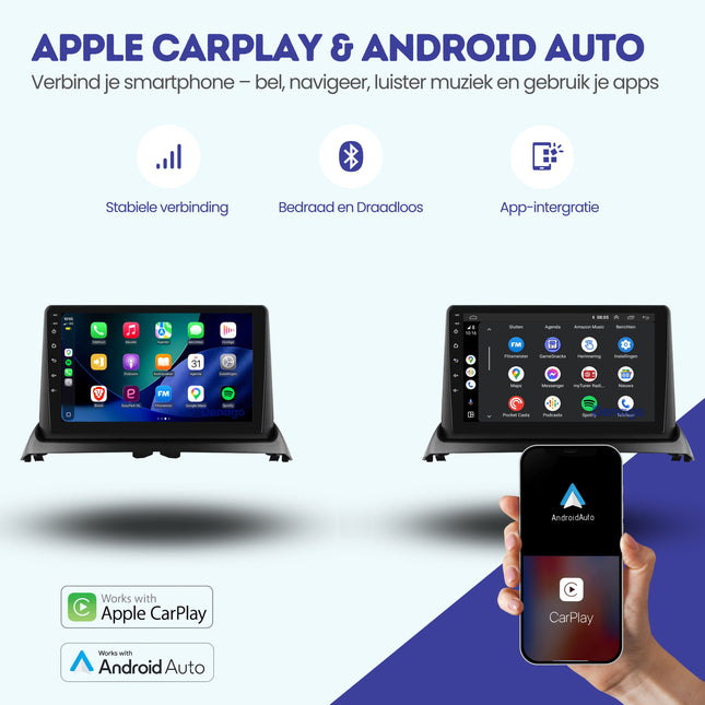 Renault Clio 2 CarPlay autoradio | 2005 t/m 2012 | Denago DNG-A433 | 9 inch | Android 13 | Draadloos CarPlay & Android Auto