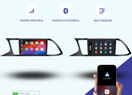Seat Leon CarPlay autoradio | Matt Zwart | 2013 t/m 2020 | Denago DNG-A395 | 9 inch | Android 13 | Draadloos CarPlay & Android Auto