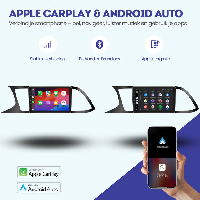 Seat Leon CarPlay autoradio | Matt Zwart | 2013 t/m 2020 | Denago DNG-A395 | 9 inch | Android 13 | Draadloos CarPlay & Android Auto