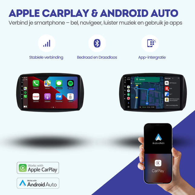 Smart Fortwo | Android 14 | 9 inch Autoradio | 2015 t/m 2019 | CarPlay & Android Auto