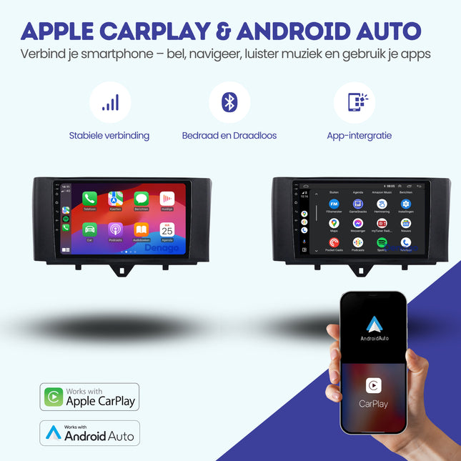 Smart Fortwo CarPlay car radio | 2011 to 2015 | Denago DNG-A46 | 9 inches | Android 13 | Wireless CarPlay & Android Auto