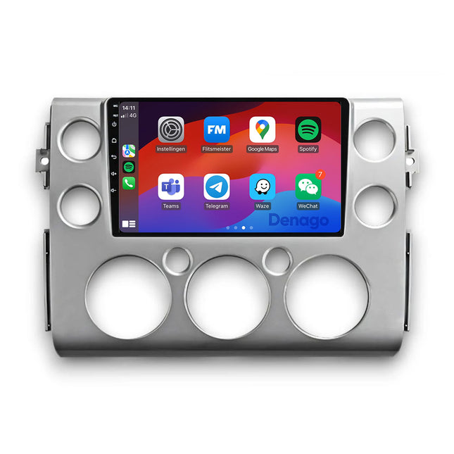 Autoradio compatible CarPlay pour Toyota FJ Cruiser (2006-2017) | Denago DNG-A313 | Écran 9 pouces | Android 13 | CarPlay sans fil & Android Auto | Cadre argenté