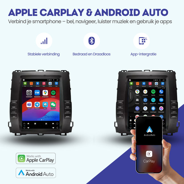 Toyota Land Cruiser Prado CarPlay autoradio | 2002 t/m 2009 | Denago DNG-A476 | 9.7 inch Tesla Style | Android 13 | Draadloos CarPlay & Android Auto