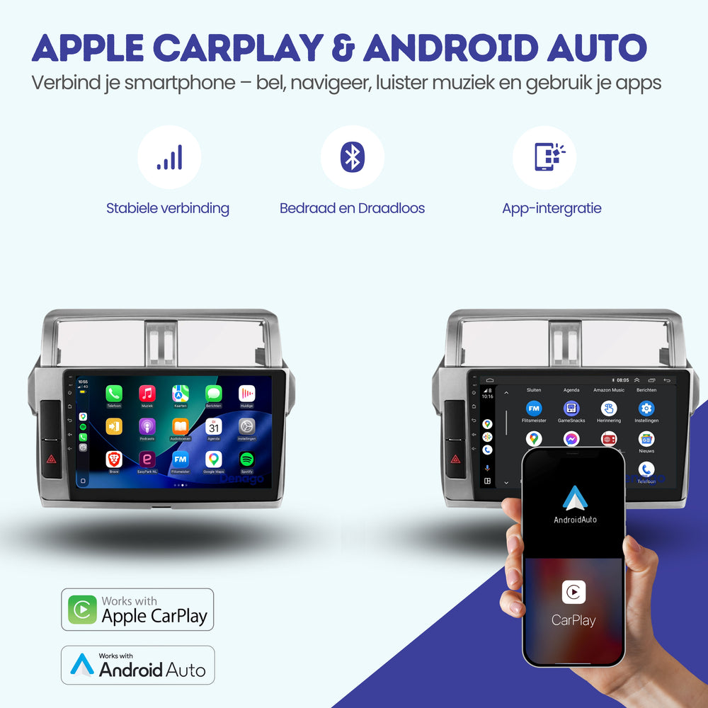 Toyota Land Cruiser Prado 150 CarPlay autoradio | 2013 t/m 2017 | Denago DNG-A452 | 9 inch | Android 13 | Draadloos CarPlay & Android Auto
