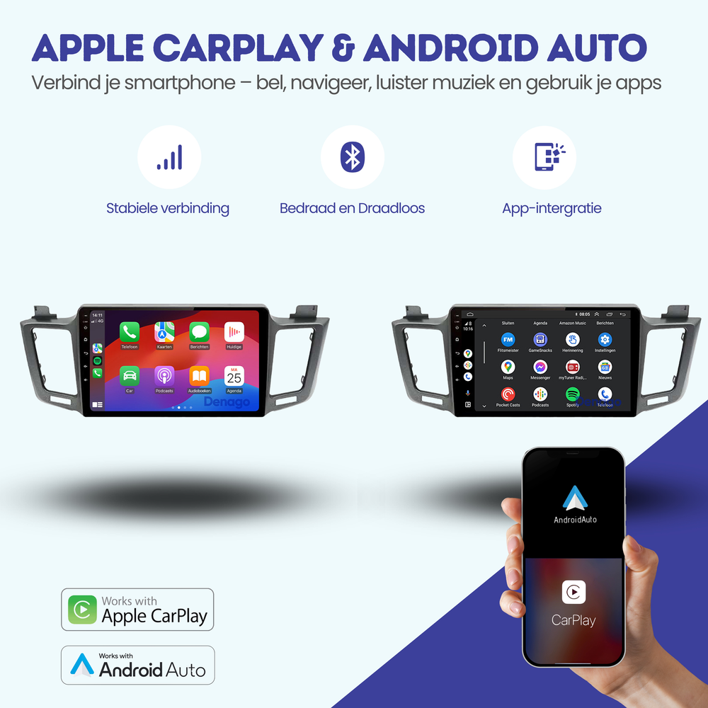 Autoradio CarPlay pour Toyota RAV4 | 2013 à 2018 | Denago DNG-A249 | Écran 9 pouces | Android 13 | CarPlay sans fil & Android Auto