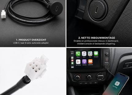 USB-C naar 4-Pins Autoradio Adapter | USB-C Inbouwpoort voor Aftermarket