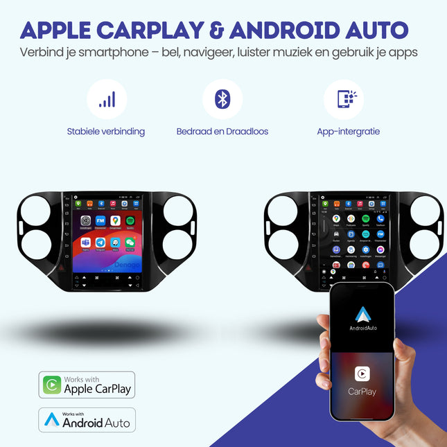 Volkswagen Tiguan CarPlay autoradio | 2007 t/m 2016 | Denago DNG-A419 | 9.7 inch Tesla Style | Android 13 | Draadloos CarPlay & Android Auto