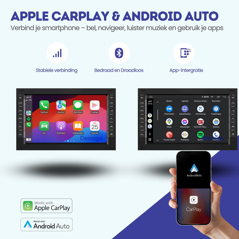 Ford Galaxy CarPlay autoradio | 2000 t/m 2006 | 4+64GB | Denago DNG-2718-7 | 7 inch | Android 15 | Draadloos CarPlay & Android Auto