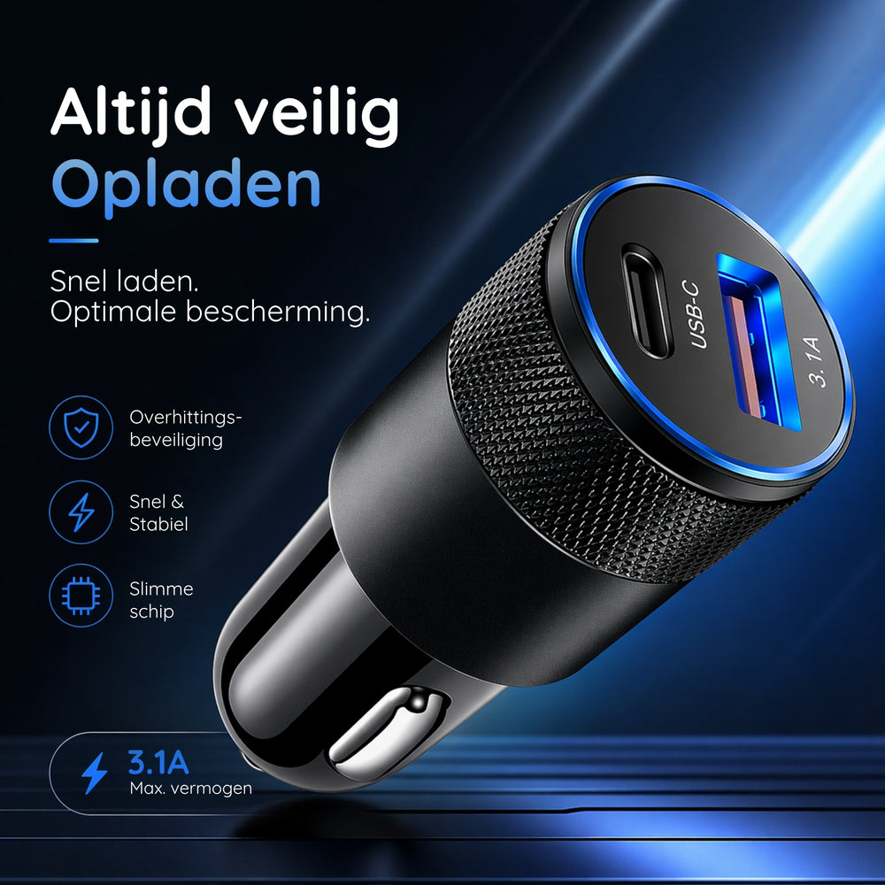 Compact 20W Car Charger | Fast charger | USB-C Power Delivery & USB 3.0 Quick Charge