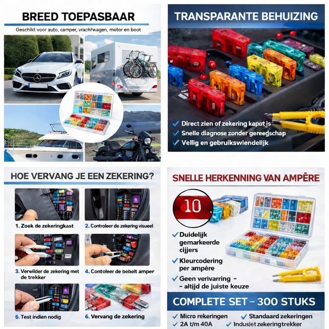 Complete Auto Zekeringen Set – 300 Stuks (Micro, Mini & Standaard)