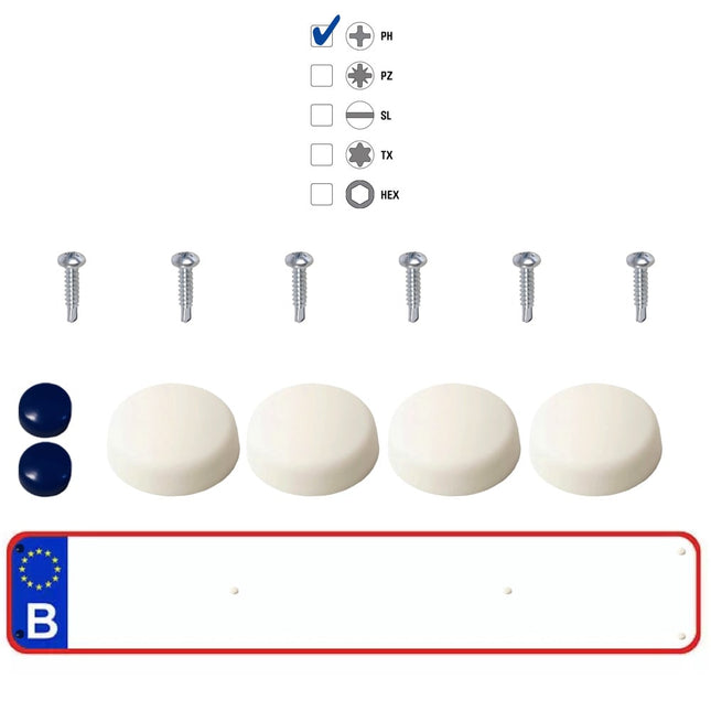 Kentekenplaat schroeven met dop | Wit & Blauw | 6 stuks