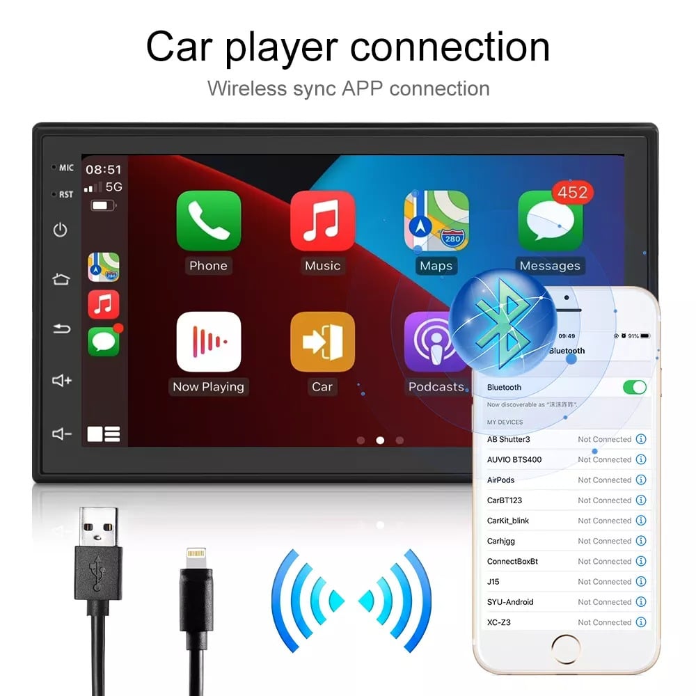 Autoradio 2 Din CarPlay sans fil - Android 10