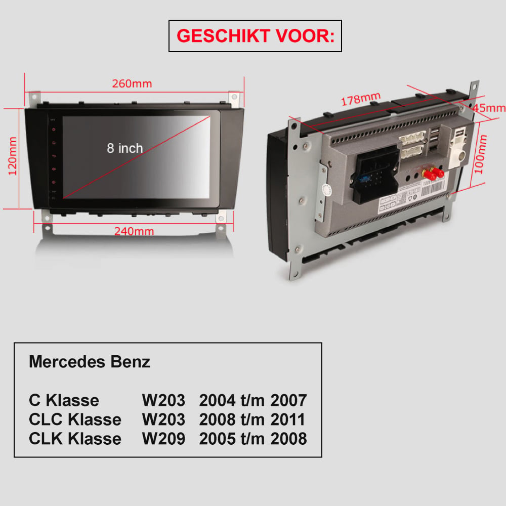 Autoradio voor Mercedes C-Klasse CLC CLK | Android 11 | W203 | W209