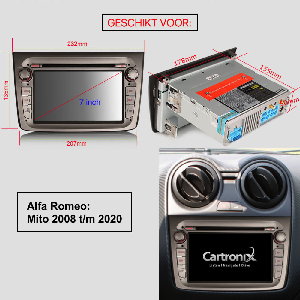Alfa Romeo Mito Autoradio Navigatie | CarPlay | Android 13
