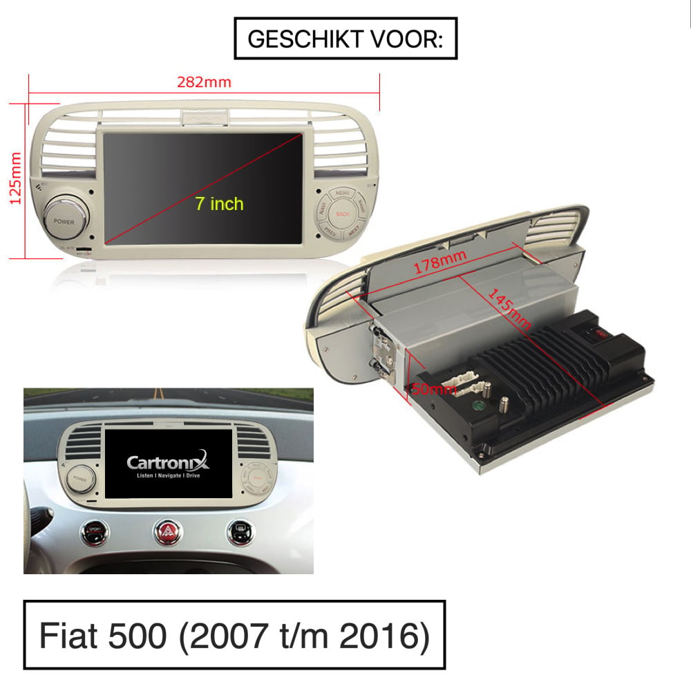 Fiat 500 CarPlay | 2007 t/m 2015 | Android 12 autoradio beige