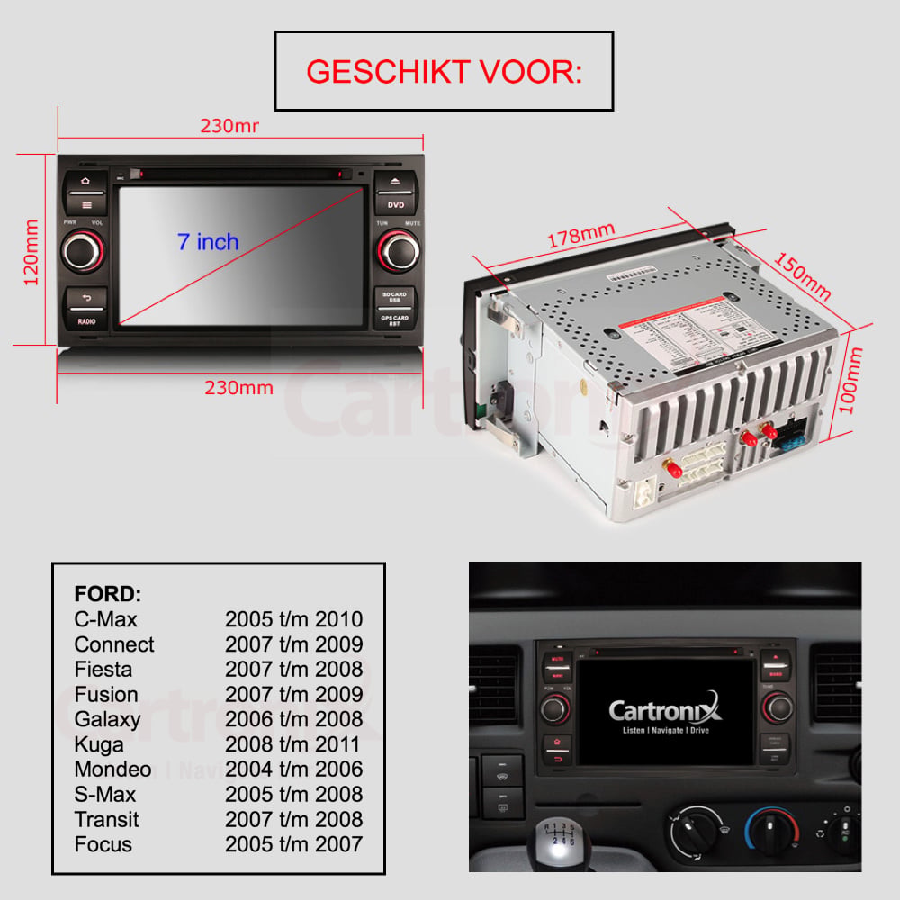Ford  autoradio navigatie | CarPlay | Android 13 | 2003 t/m 2013