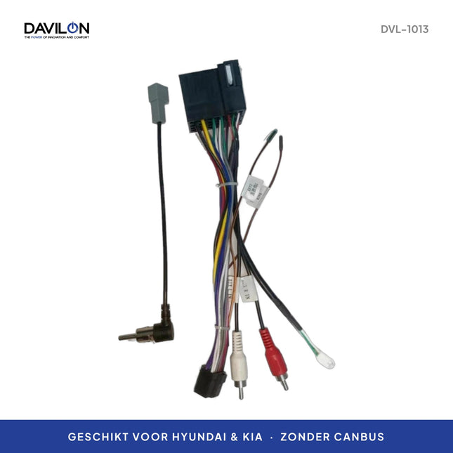 Cavo di alimentazione Davilon per Hyundai e Kia senza CAN bus | Plug & play con adattatore per antenna | DVL-1013