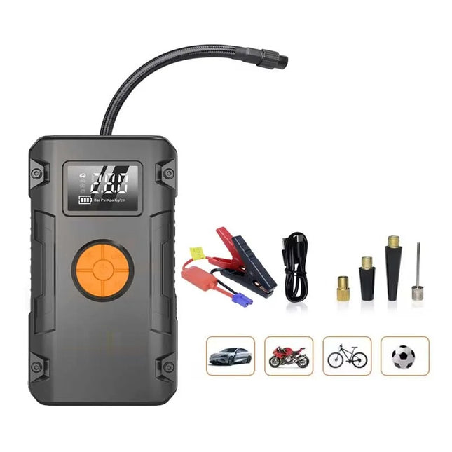 Denago jump starter 4000A met accuklemmen, USB-C kabel en ventieladapters voor auto, motor, fiets en bal
