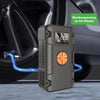 Denago jump starter als bandenpomp met bandenspanning op het display bij een autoband