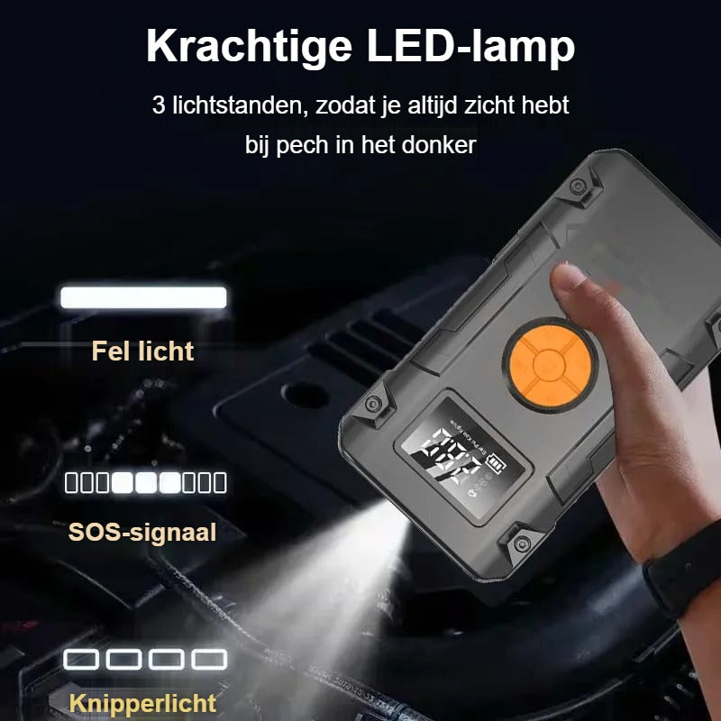 Denago jump starter met LED-lamp: fel licht, SOS-signaal en knipperlicht