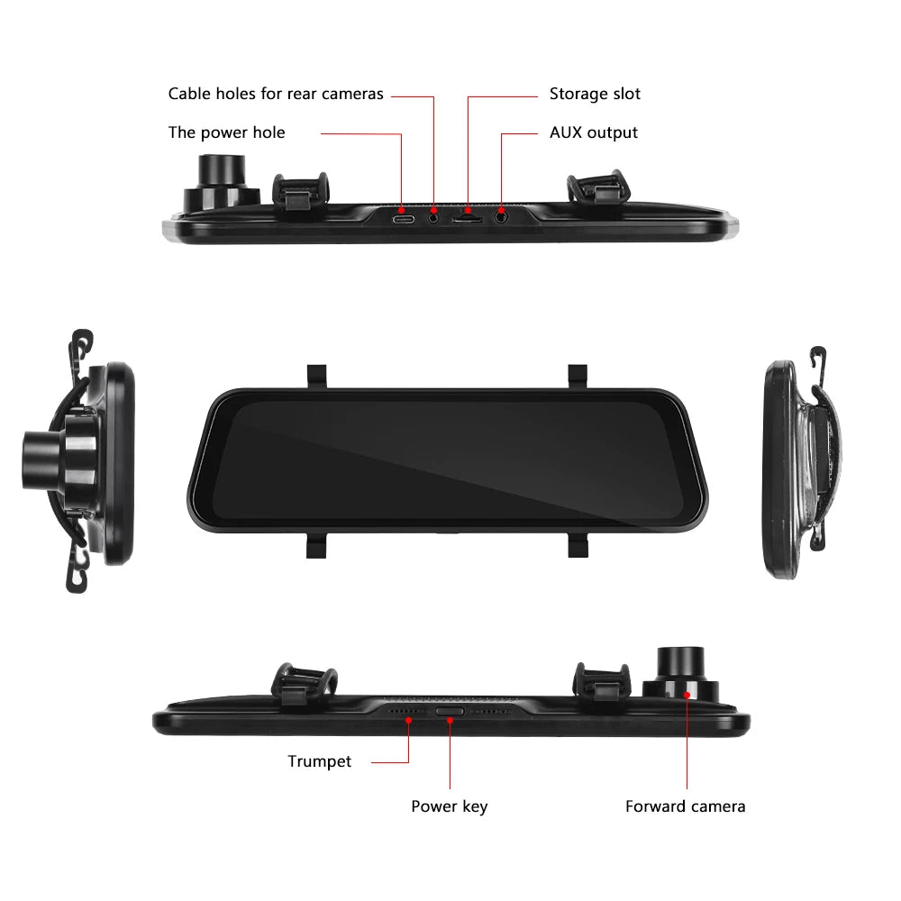 Espejo retrovisor | Cámara de salpicadero incorporada | Carplay y Android Auto | Se adapta a cualquier vehículo
