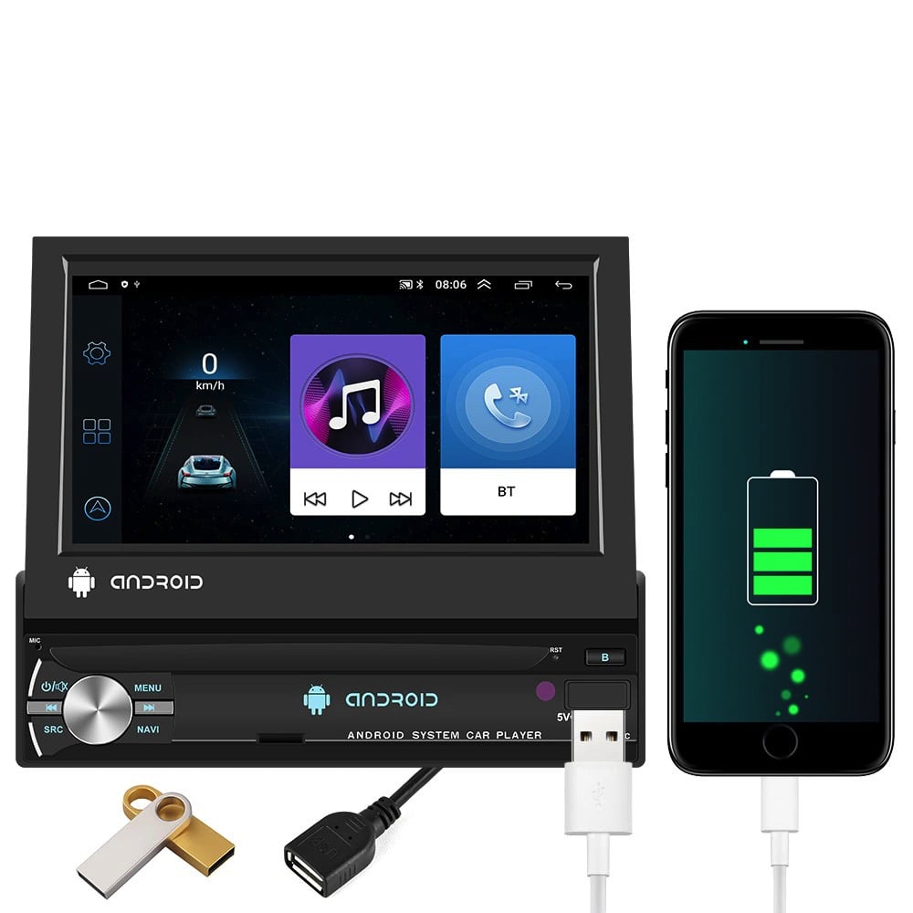 1-Din folding screen car radio Android 9.1 | Camera | Bluetooth & WIFI