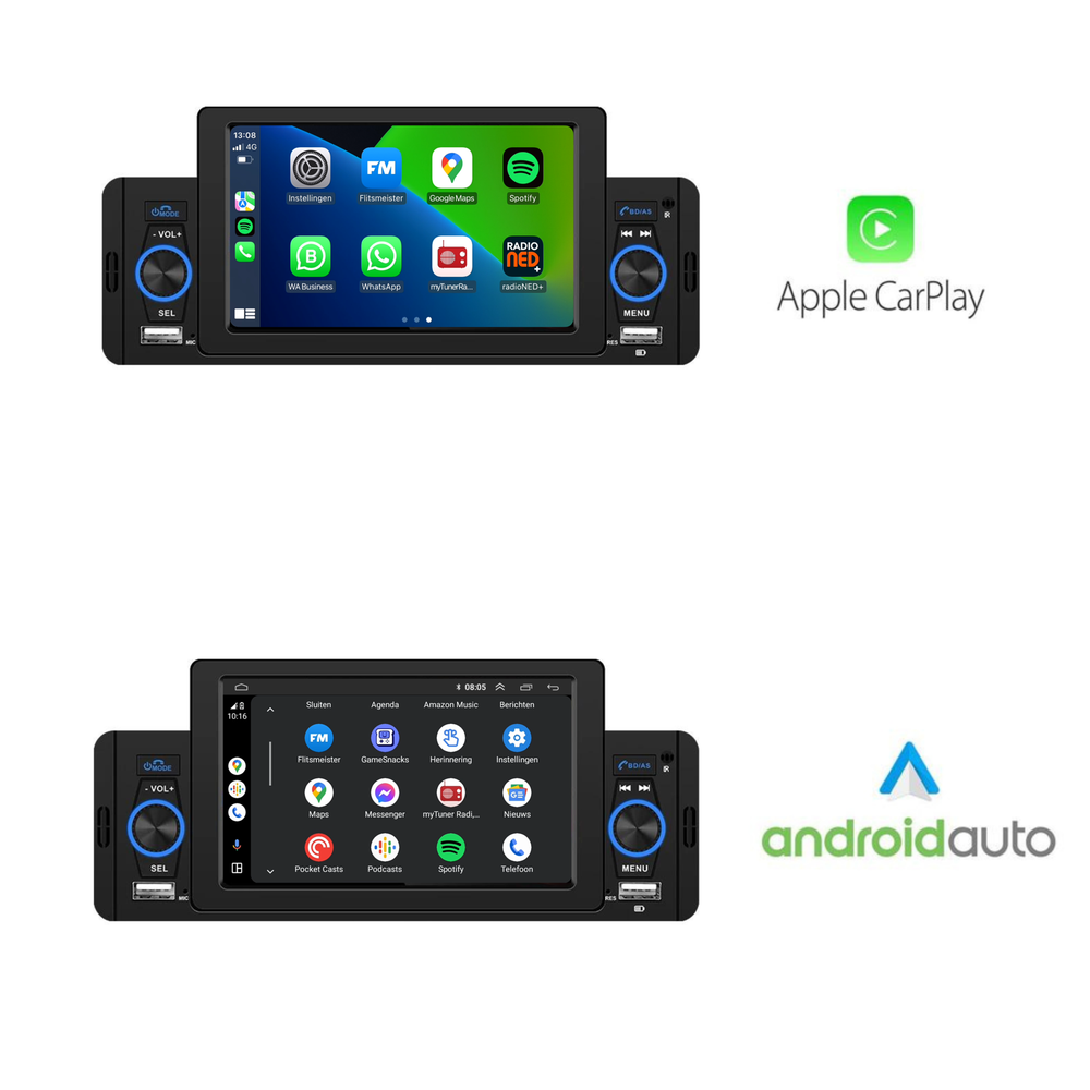 Autoradio 1 DIN avec CarPlay & Android Auto | 5 pouces | Bluetooth & USB