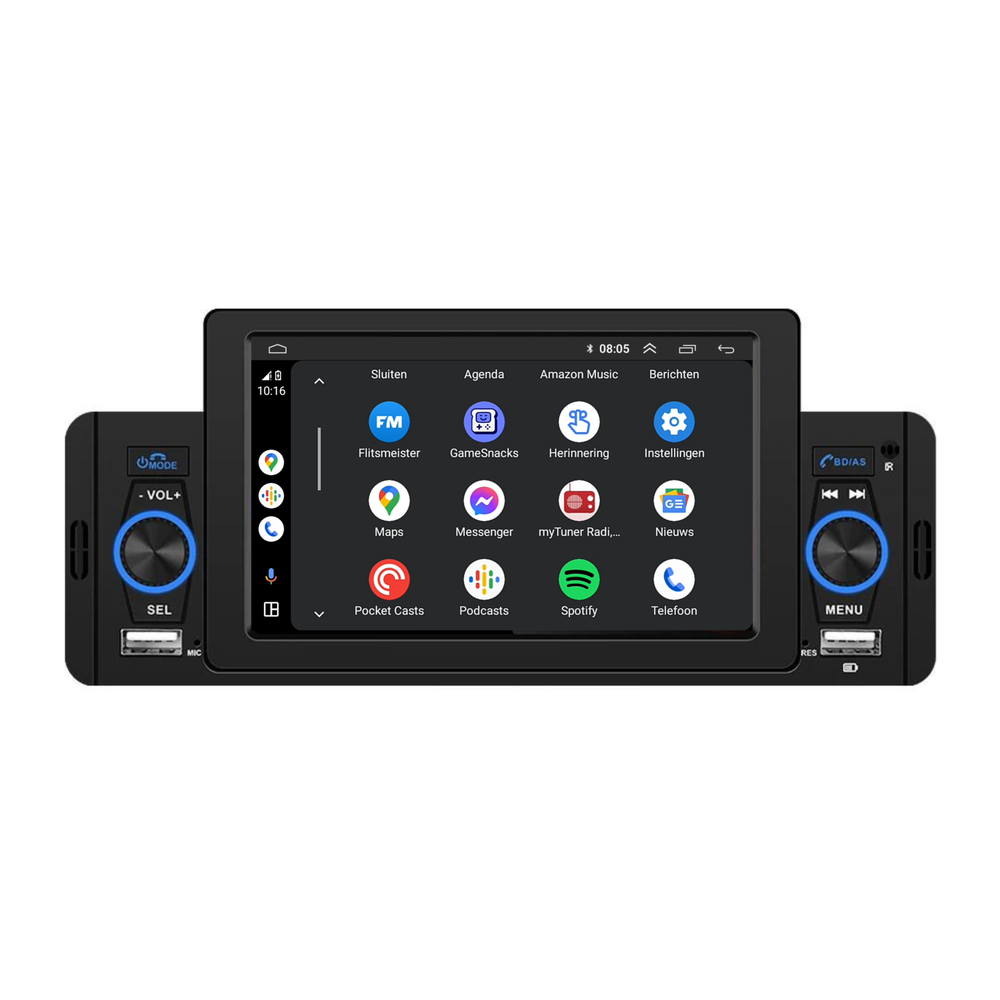 Autoradio 1 DIN avec CarPlay & Android Auto | 5 pouces | Bluetooth & USB