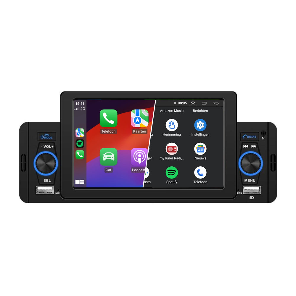 Autoradio 1 DIN avec CarPlay & Android Auto | 5 pouces | Bluetooth & USB