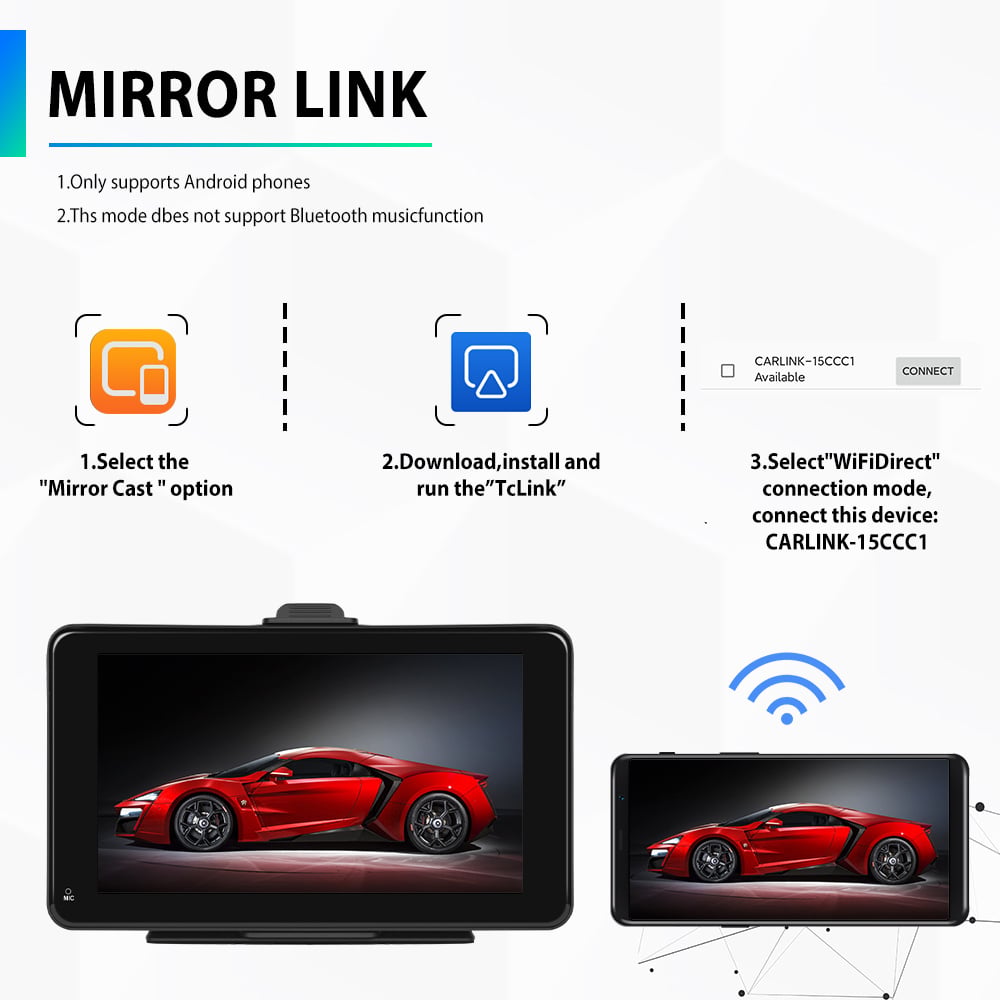 Pantalla multimedia portátil CarPlay y Android Auto de 7 pulgadas Denago