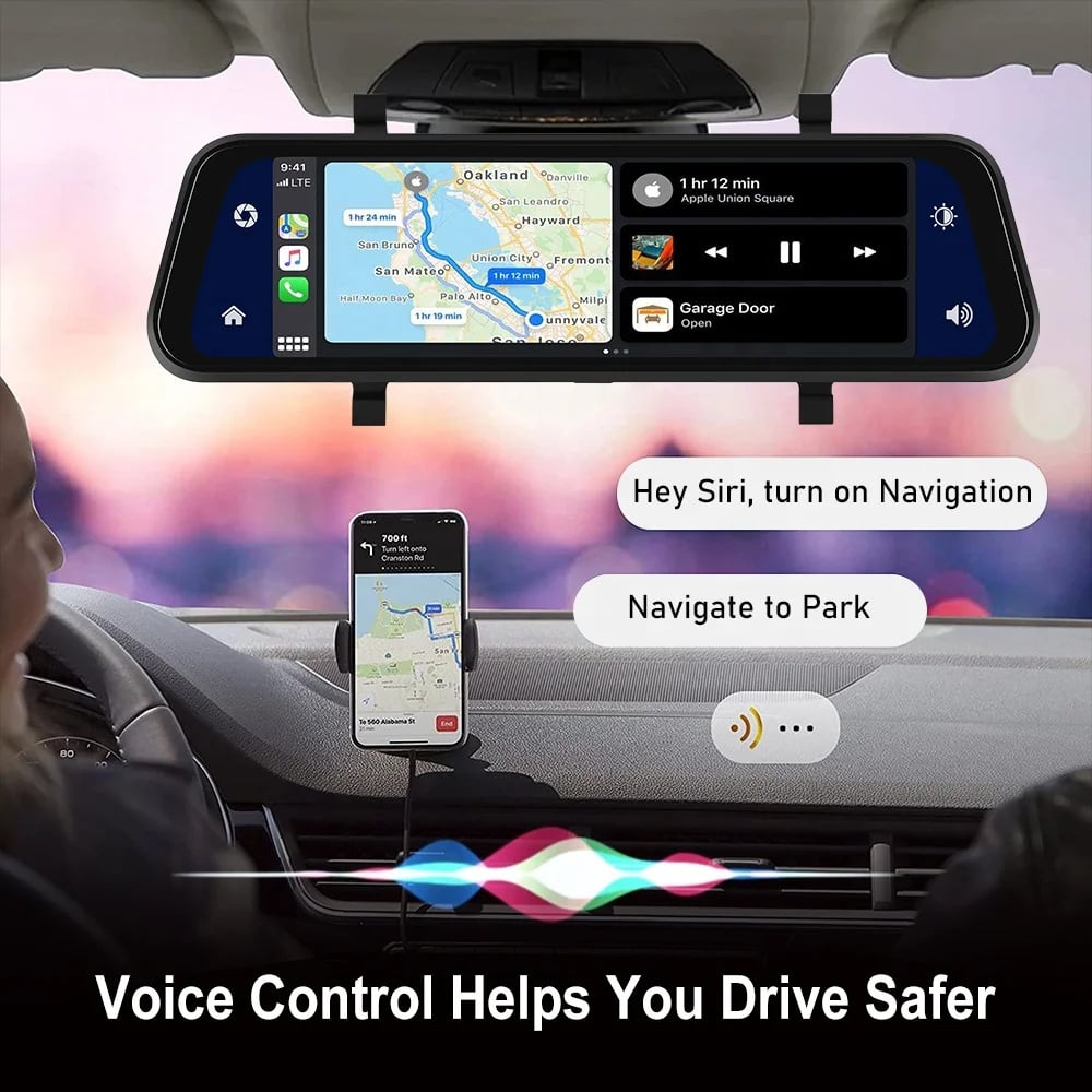 Espejo retrovisor | Cámara de salpicadero incorporada | Carplay y Android Auto | Se adapta a cualquier vehículo