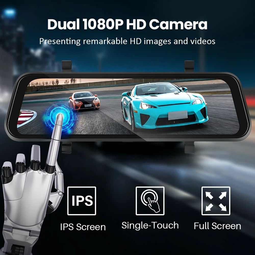 Espejo retrovisor | Cámara de salpicadero incorporada | Carplay y Android Auto | Se adapta a cualquier vehículo