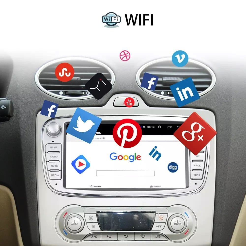 Ford car radio navigation silver | Android 15 | 4GB & 64GB | Mondeo Focus S-max | Apple Carplay & Android Auto