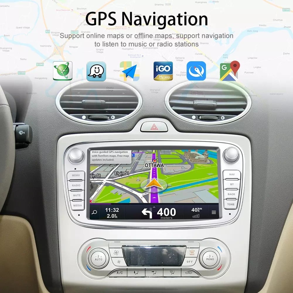 Ford car radio navigation silver | Android 15 | 4GB & 64GB | Mondeo Focus S-max | Apple Carplay & Android Auto