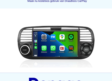 Denago Autoradio voor Fiat 500 - 2007 t/m 2015 - Apple Carplay & Android Auto - Android 11 - 7 inch - Zwart - Gratis Achteruitrijcamera