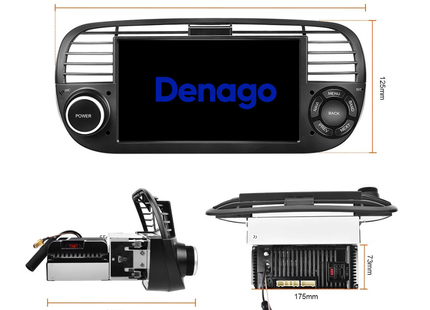Denago Autoradio voor Fiat 500 - 2007 t/m 2015 - Apple Carplay & Android Auto - Android 11 - 7 inch - Zwart - Gratis Achteruitrijcamera